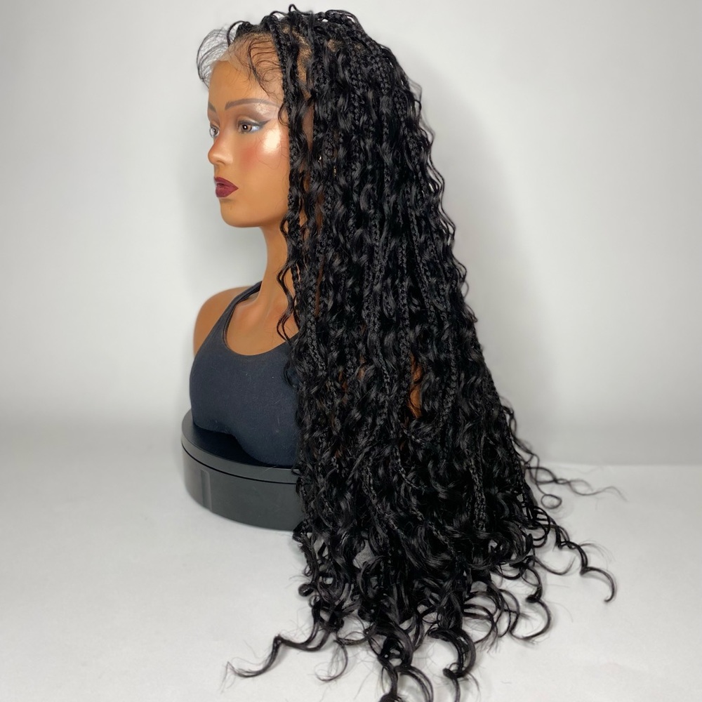 1. KEHLANI | 28” BLACK BOHO BRAIDED FULL LACE WIG - Picture 3 of 9